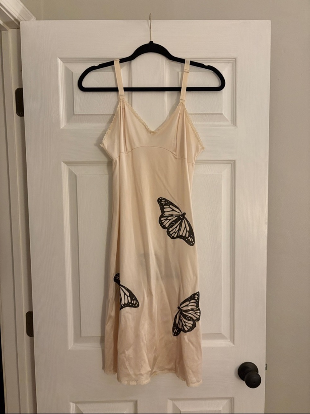 One of a Kind Vintage Slip Dress with Hand Printed Butterflies